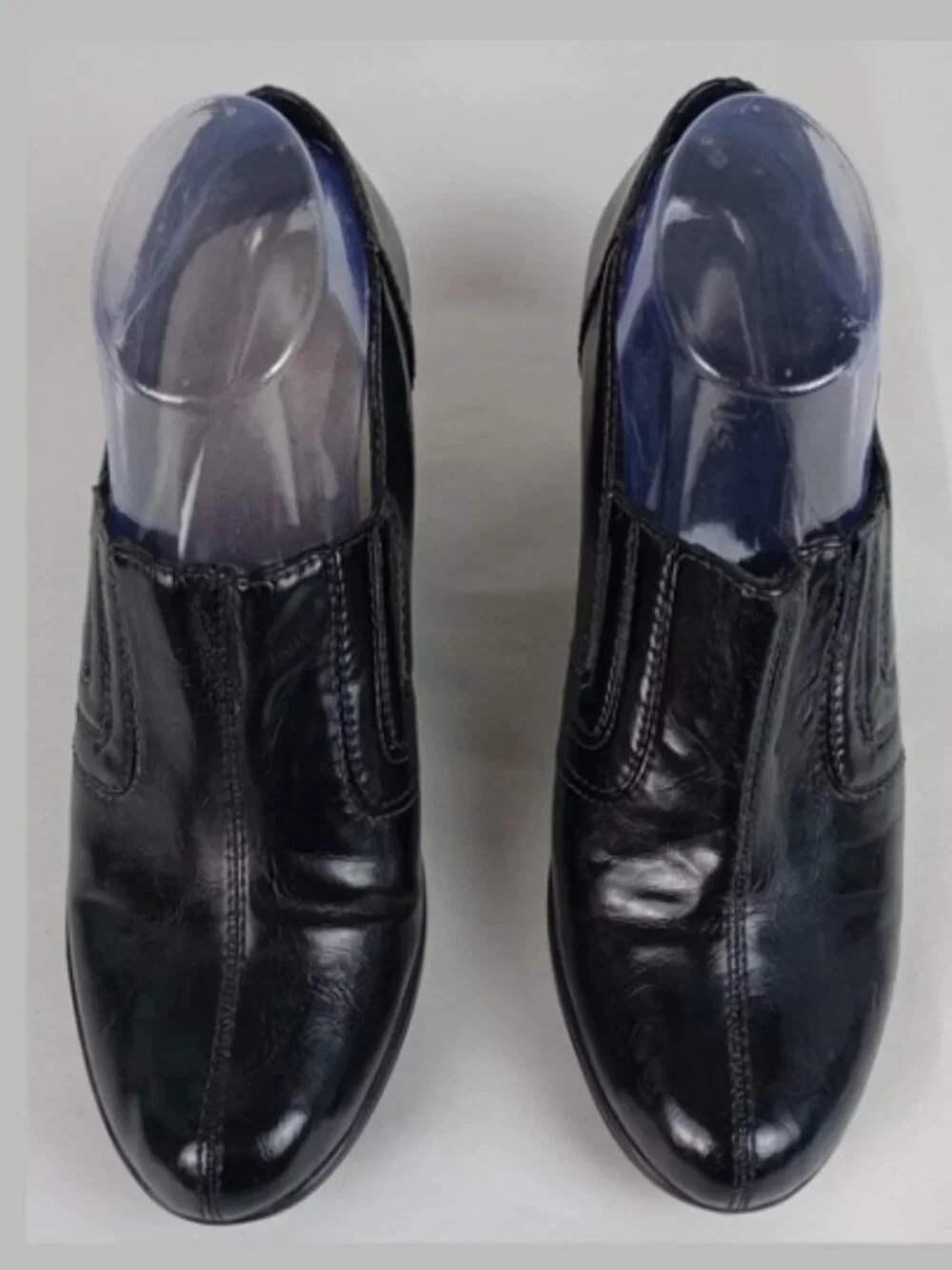 Clarks Womens 8M‎ Black Patent Shootie Slip On Mid Block Heel Shoes